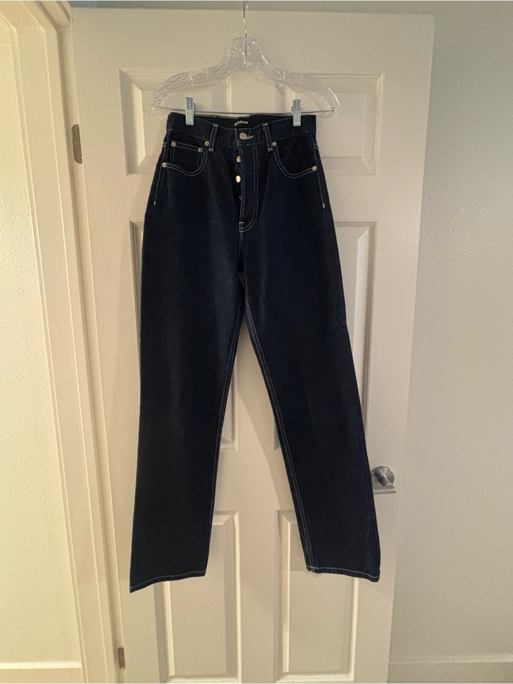 EB Denim Black High-Rise Straight Jeans with Contrast Stitching